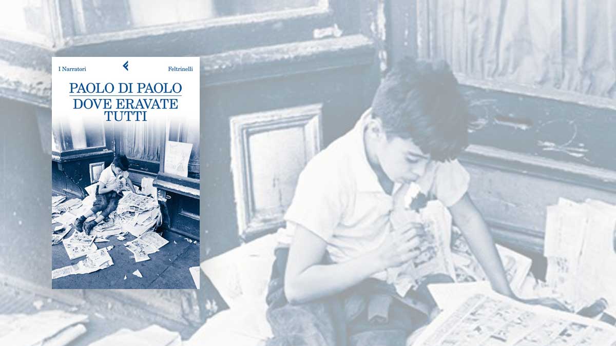 Sullo sfondo un bimbo che mangia leggendo articoli e in primmo piano la copertina del libro